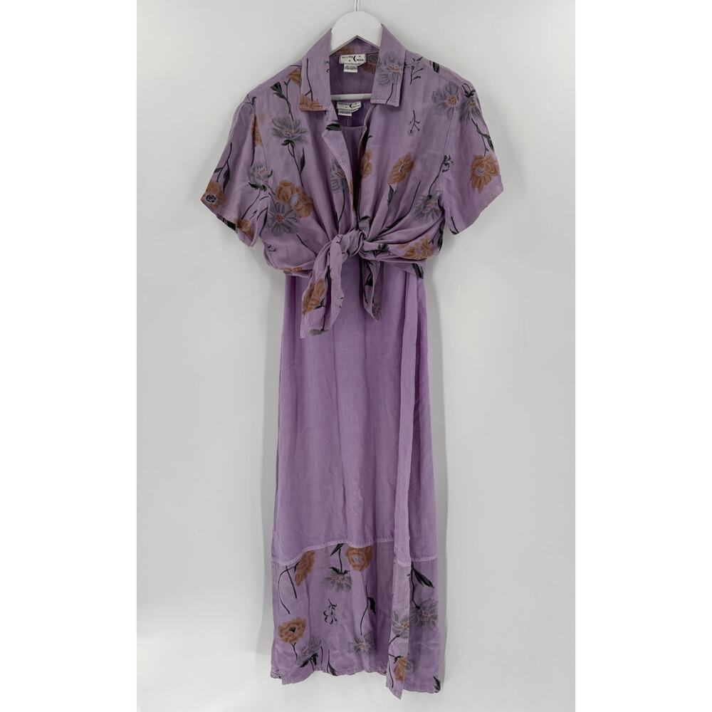 Victoria Moon Womens Dress Blouse Set Medium Purple Floral Maxi 90s Witchy Boho